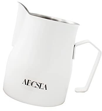 Abcsea 1 Stück Milchschaumkrug, Pitcher Krug Edelstahl, Schaumbecher für Kaffee und Latte Art, Schäumende Milch, Europäischer Stil, Weiß 350ml/12oz