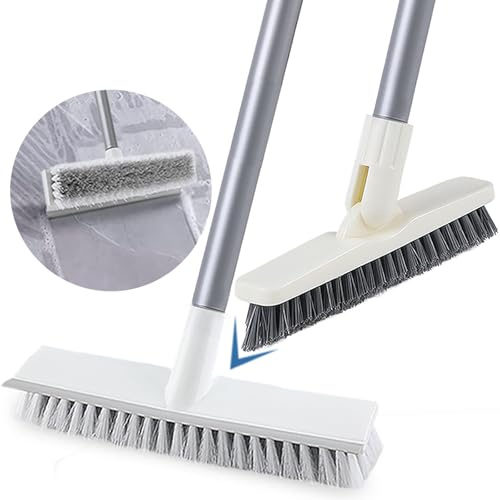 Bodenscheuerbürste und Fugenbürsten-Set mit langem Griff, robuste Fugenreinigungsbürste mit steifen Borsten für Fliesen, Ecken, Teppich, Garage, Deck, Duschboden (2 Stück Bürstenkopf)