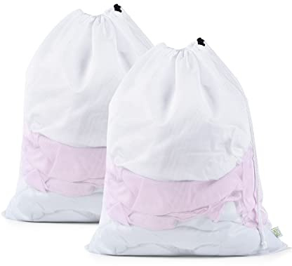 OTraki 2 Pack Mesh Laundry Bag 20x24 Inch Heavy Duty Laundry Fine Mesh Bags Dirty Clothes Drawstring Laundry Wash Bag Delicates Net Storage Travel Bag Don't Drying, Melting 140-176℉ White