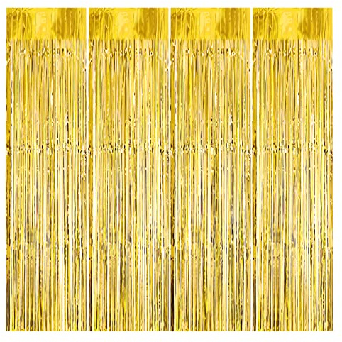 4pcs Cortinas de Flecos Láminas, 1m x 3m Cortina Metálica Fiesta, Oro Cortinas de Oropel Metálico, Autoadhesivas Franjas Decoración Fondo para Fiesta Regalos Cumpleaños,Bailes,Bodas,Navidad