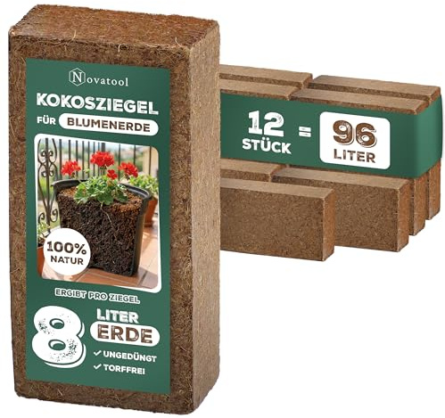 12x Kokoserde für Zimmerpflanzen | 96 Liter | 650g 20x5,5x10cm Kokosfasern Kokossubstrat Kokoserde Anzuchterde Humusziegel Blumenerde Bio Gartenerde Kokosziegel fein Quelltabletten Kokosblumenerde