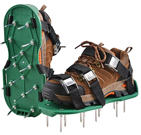 JSHANMEI Lawn Aerator Shoes,Garden Grass Aerator Spiked Sandals Comes with 4 Adjustable Straps & Secure Buckles Strong Steel Nails,Yard Aerator Shoes for Effectively Aerating Lawn Soil