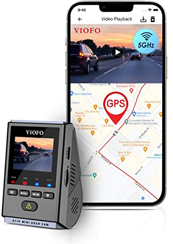 VIOFO A119 Mini Dashcam 2,7K Avant, 2K 60FPS Frontale Caméra Embarquée Voiture à Condensateur, 5GHz Dual Wi-FI,1.5 LCD Caméra de Tableau de Bord cachée, 24H Mode Parking Détection de Mouvement