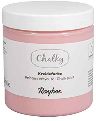 Rayher Chalky, Kreidefarbe auf Wasserbasis, altrosa, für Shabby-Chic, Vintage- und Landhaus-Stil-Looks, Dose 230 ml, 35048268, Rose