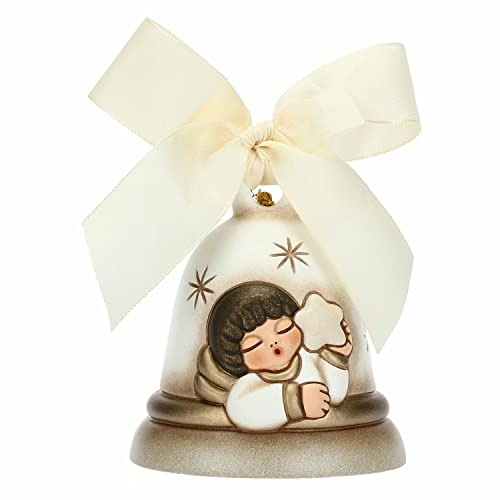 THUN - Limited Edition 2022 - Campanella Bianca in Ceramica Decorata a Mano con Iconico Angelo con Stella - Idea Regalo Natale 2022 - ø 7 cm, 8 cm h