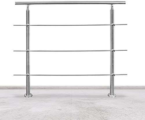 Tubiaz - Barandilla de acero inoxidable, pasamanos para escaleras con 3 travesaños transversales, barandilla de entrada para balcones, escaleras interiores y exteriores (80 cm)