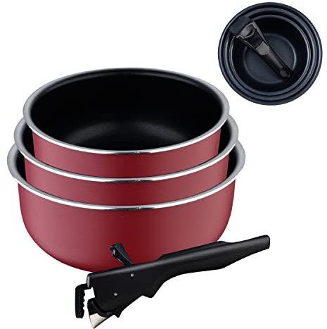 BERGNER Red Edition, Set di 3 casseruole da cucina da 16, 18 e 20 cm, manico rimovibile, alluminio pressato e antiaderente, tutti i tipi di cucine e forno
