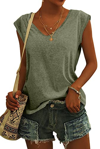 GeGekoko Damen T Shirt V-Ausschnitt Sommer Basic Top | Flügelärmeln,Loose Fit,Oversize,Oberteile,Locker,Tank Top,Casual,Kurzarm,Blusen,Elegant,Blusentop