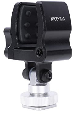 NICEYRIG Clip de Microphone avec mâchoire Qui s'ouvre de 18,5 à 35 mm, matériau en Alliage d'aluminium et Acier Inoxydable, Tampon Anti-Chocs en Silicone et Griffe inférieure et Trou fileté 1/4-549