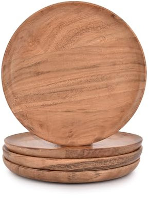 Indus Lifespace Desert Plate - Juego de 4 vajilla de madera natural de acacia para decoración de granja y entretenimiento (8 x 8 x 0.75 pulgadas)