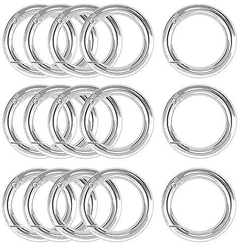 XCSJ 15 Stück Runde Karabiner 39mm Sehr Robust (Silber) | Zinklegierung Runde Ring Karabinerhaken Rund Karabiner Rund O Ring für Schlüsselanhänger, Tasche, Schmuck, Diy