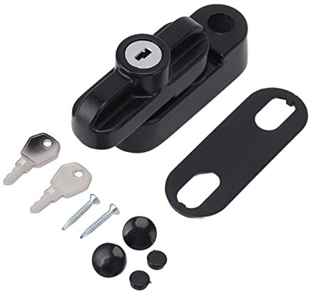 Tissting Fenstersicherung Schwenkriegel mit 2 Schlüsseln, Schwarz Aluminiumlegierung T Form Fensterschloss Einbruchschutz Sicherheit Schlösser für Einflügelige Fenster, Balkontüren
