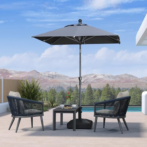 PURPLE LEAF Sonnenschirm Balkon 180 × 180 cm Knickfunktion Alurahmen, Grau | 1-Klick-Knickfunktion, Rostfreies Aluminiumgestell, Aluguss-Griff, Einfaches Öffnen, Langlebig, UV-beständiges Polyester