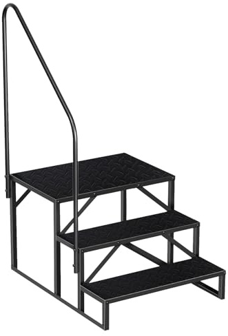 3 Stufen Leiter mit Griff, RV Trittleiter Haustiertreppe, Standtreppe aus Stahl, Stehleiter für Camping Car Max 300kg, Haushaltsleiter für Spa/Hof/Mobile Home