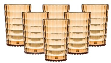 Bastilipo PRISMA - Confezione da 6 bicchieri 400 ML.MOD. BAUHAUS Colore ambra. Bicchiere in policarbonato di medie dimensioni, riutilizzabile, senza BPA