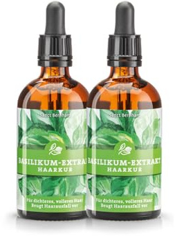 Sanct Bernhard Basilikum Extrakt Haare (2x 100 ml) Kur zur Pflege von dünnem, trockenem & brüchigem Haar | Beugt Haarausfall vor | Mit Koffein & Aloe Vera | Verbessert das Haarwachstum