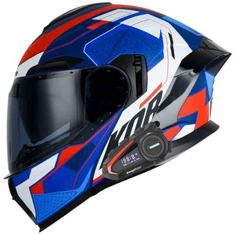Motorradhelm Klapphelm mit Bluetooth, ECE Zertifiziert Integralhelm mit Doppelvisier, mit Eingebautem Mikrofon für Automatische Reaktion, für Erwachsene Frauen Männer 25,M(57~58CM)
