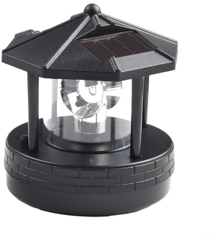LED-Solarbetriebener Leuchtturm, wasserdicht, rotierend, Miniatur-Gartenlicht, drehbar, Solarlicht, Rauchtürme, dekorativ für Garten, Terrasse, Hof (schwarz)