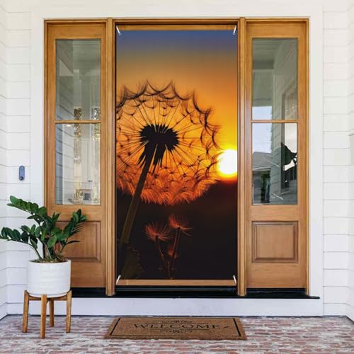 NONHAI Fengshui-Vorhang mit Löwenzahn-Motiv, für Tür, Privatsphäre, Verdunkelung, Tapisserie, Stoff, Tür, Fenster, Vorhang für Schlafzimmer, Küche, Dekoration, Tür, Verdunkelungsvorhang, 89,9 x 184,9