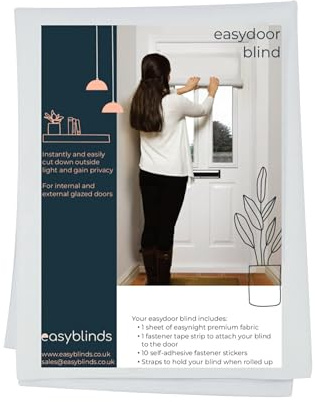 Easyblinds Easydoor blind for glazed doors, quick fix instant blind, self-adhesive attachments, cut to size and shape as required (White, Half door narrow width (60 x 110cm))