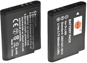 DSTE D-LI96 - Lote de 2 baterías de iones de litio compatibles con Pentax WG-1000 (3,7 V/980 mAh)