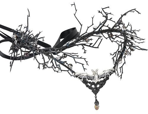MOSTORY Schwarze Hexe Krone Gothic Blumenkrone für Karneval Accessoires Damen, Dunkle Elfen Kopfbedeckung für Renaissance Vampir Cosplay Faschingskostüme
