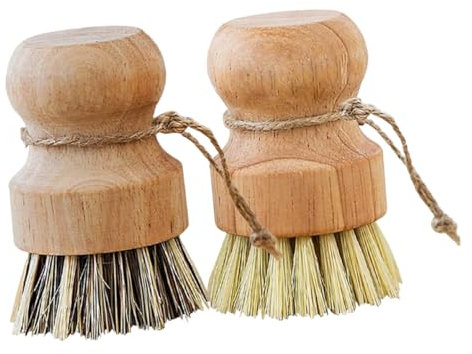GAROZATION 4pcs Kitchen Dishwashing Brush Natural Wooden Round Brush for Cleaning Pots Dishes and Sinks