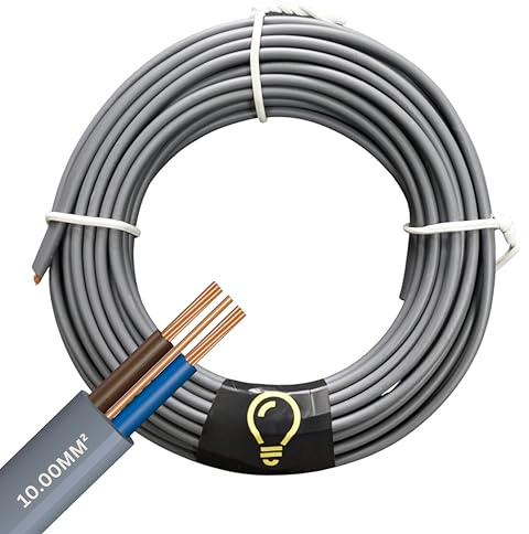 SHPELEC® Twin & Earth 10mm Cable – 6242Y – Grey PVC Sheathed Electrical Cable – 10mm² Twin & Earth Wiring for Domestic Installations, Consumer Units & High-Load Circuits – BASEC Approved – 1m