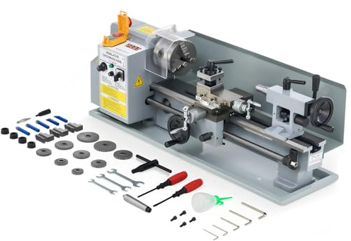 Orion Motor Tech 550W Tornio per Metallo180 x 350 MM | Velocità Variabile 0-2500 rpm | Mandrino a 3 Griffe | Display LCD | Ideale per Tornitura, Filettatura e Foratura
