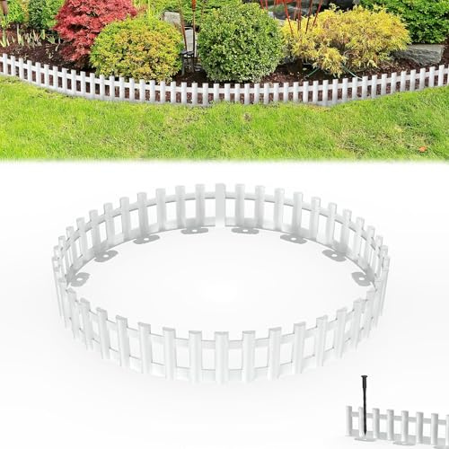 UISEBRT Kunststoff Rasenkante,Holzoptik Beeteinfassung mit Erdnägeln,Flexibler Beetumrandung aus Polypropylen Weiß 1 Element (L x H): 43 x 12cm - 18 Stück，774cm