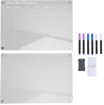 Akryl-torrkos, månadskalender och memobrädeset med 6 markörpennor, magnetisk whiteboard för kylskåp, klart akrylmaterial, lätt att ta bort och