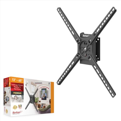 Barkan TV roterbar hög- och liggande format väggfäste, 13–65 tum platt & böjd TV-hållare, rymmer upp till 36 kg, patenterad automatiskt lås, för LED OLED LCD, max. VESA 400 x 400