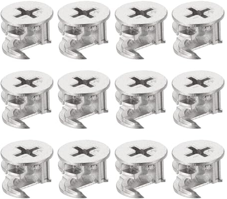 TA-VIGOR 12Pcs Furniture Connecter Cam Lock Nuts Fittings, 14.6mm x 11.5mm Screw Eccentric Fasteners for Cabinet Drawer Dresser Wardrobe Furniture Panel Connecting, Silver