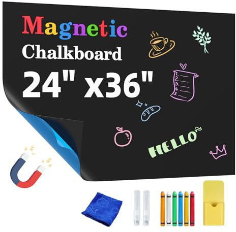 Magnetic Chalkboard Contact Paper,24x36 Blackboard Wallpaper Peel and Stick,Magnetic Black Board Wall Decal for Home Playroom Classroom (Black)