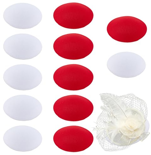 NICENEEDED 12 Stück Runde Fascinator Hutbasis 4.3 Zoll Durchmesser Rot Weiße Wollstoffbasis Sinamay Millinery Hutherstellungszubehör Für Hochzeitsfeiern