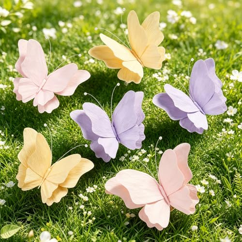 SUNBEAUTY Butterfly Party Decorations Hanging Butterfly Decorations 6Pcs Crepe Paper Garden 3D Butterflies Decor Pastel Paper Butterflies Decoration for Wedding Baby Shower Birthday Party Room Decor