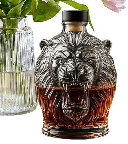 Whisky Carafe - Glass Whisky Wine Carafe | Decanted Bottle With Schnapps Dispenser | Animal Design Collector Item | Wine Tank With Animal Profile For Men, Father, M