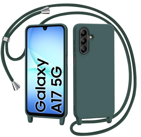 AOMYKE Handyhülle für Samsung Galaxy A17 5G Hülle mit Band, Handykette Samsung Galaxy A17 5G Hülle zum Umhängen Schutzhülle mit Kette Kordel Weich TPU Liquid Silikon Case, Grün