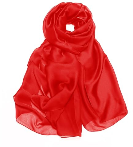 Großer Seidensatin-Schal-Sommer Damen Elegant Rot Leicht Schal Schals Strand Langer Kopf Wraps mit Geschenk Verpackt (DE-Style 48)