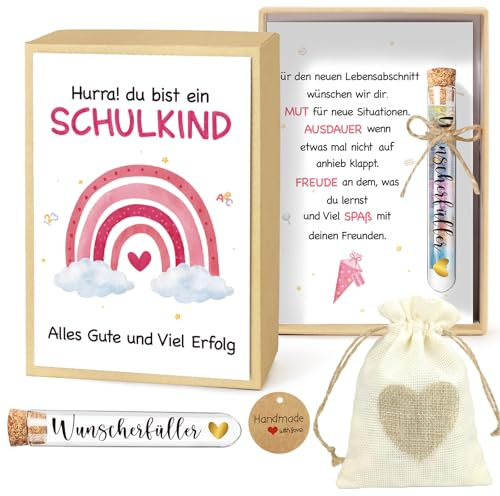 BOFUNX Einschulung Geschenk Inklusive Schulanfang Schulkind Grußkarte Geschenkbox Kunststoff Reagenzglas Jutesäckchen Schulkind Schulanfang Geschenk Geld Gutschein Verpackung für Jungen Mädchen