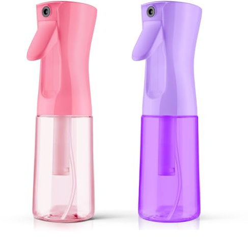 LOPHE Pulverizador Agua Peluquería, 2pcs 200ml Botella de Spray a Presión, Atomizador Recargable, Fina Niebla Continuo, Pulverizadora de Plástico para Limpieza, Mascotas y Plantas (Rosa+Púrpura)