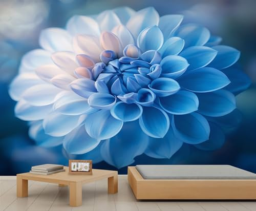 YEMYOR Papier peint Dahlia bleu Dahlia élégant grandes fleurs bleues pour salon, papier peint monochrome bouquet de fleurs de dahlias pour chambre à coucher, papier peint adapté aux locataires, 500 x
