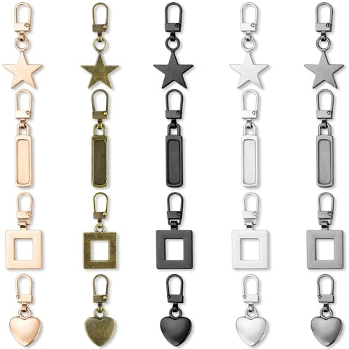 JAXICREY Reißverschluss Anhänger, 20 Stück Reissverschluss Anhänger Reißverschluss Zipper Reissverschluss Zipper Ersatz Abnehmbarer Metall Reisverschluss für Jacken Kleidung Hosen Handtasche Geldbörse