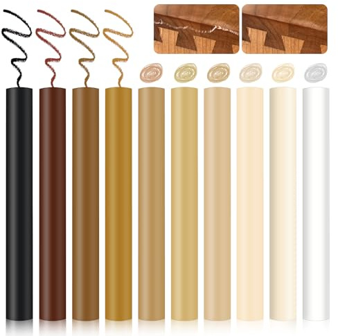 10er Laminat-Reparaturset mit Stift für Laminat, Parkett, Vinyl und Holzböden – Möbelreparatur-Wachsmalstifte zur einfachen Entfernung von Kratzern und Löchern, 10 Verschiedene Farben