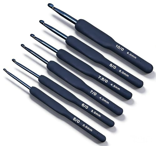 6 Stück Häkelnadel, Ergonomische Häkelnadeln Set 6 Größen Häkelnadel Set 3mm 3,5 mm 4 mm 4,5mm 5mm 6mm Häkelnadels mit Silikongriff für Anfänger und Häkelliebhaber