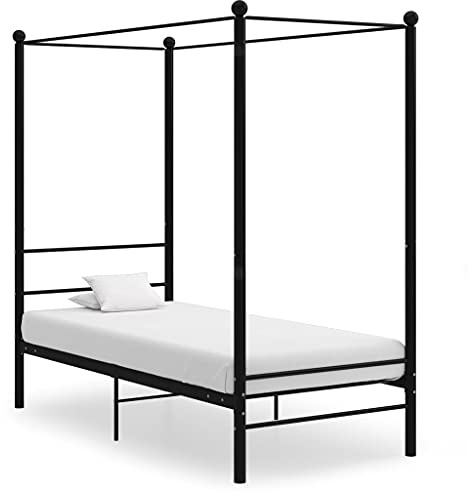 Bucmath Himmelssäng svart metall 100 x 200 cm, robust sängram för sovrum, elegant design, pulverlackerad ram, hållbar konstruktion