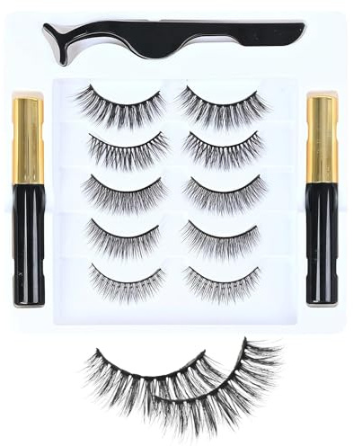 Magnetic Eyelashes Set with Eyeliner - 7 Pairs 3D Lashes, 2 Black Magnetic Liners, Reusable, Waterproof, Easy Application for Natural Look, 1PCS