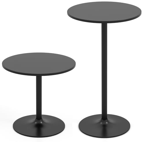GiantexUK Round Bar Table Set of 1/2, 101cm/56cm Adjustable Height Pub Table with 60cm Top & Metal Base, 2-in-1 Breakfast Bar for Kitchen Dining Room Cafe Pub (1, Black)