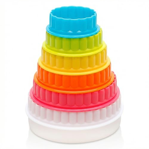 Tabanzhe 6 Pcs Round Cookie Cutters,Plastic Double Sided Plain & Crinkle Biscuit Cutters,Fluted and Scalloped Pastry Cutters for Baking Kitchen Gadgets,Multi-Colour