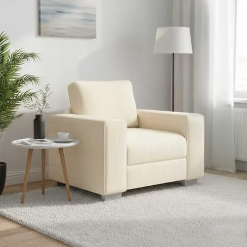 Yisssmeng Creme Sofasessel 100 x 77 x 82 cm aus Cordstoff mit Holz-Armlehnen Modernes Schlafsessel Design Robustes Kleinsofa für Wohnzimmer Schlafzimmer Büro Balkon